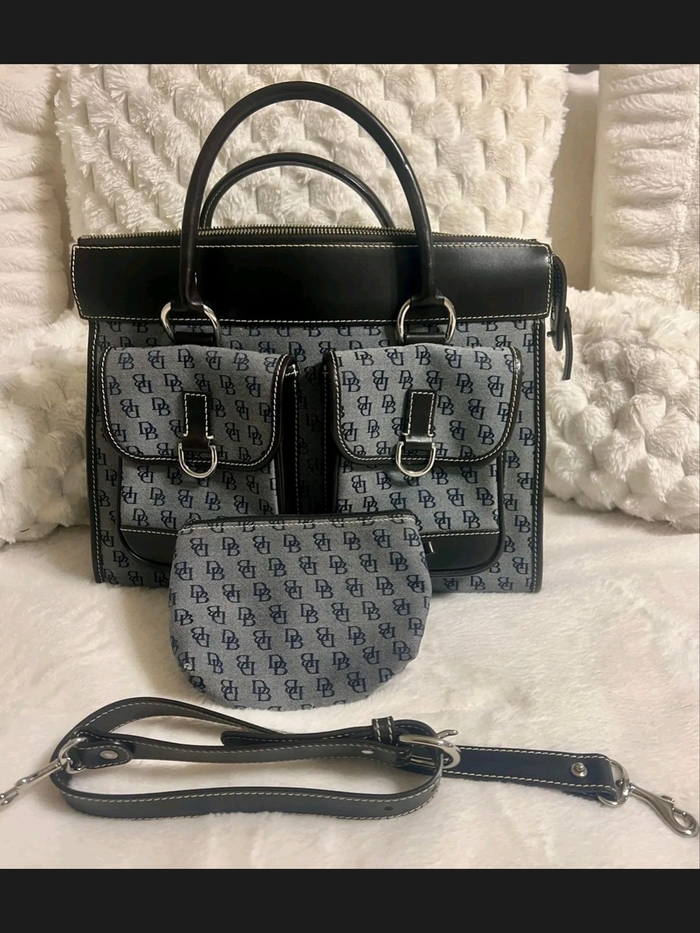 Dooney & Bourke Logo Printed Double Pocket Tote W/Coin Purse